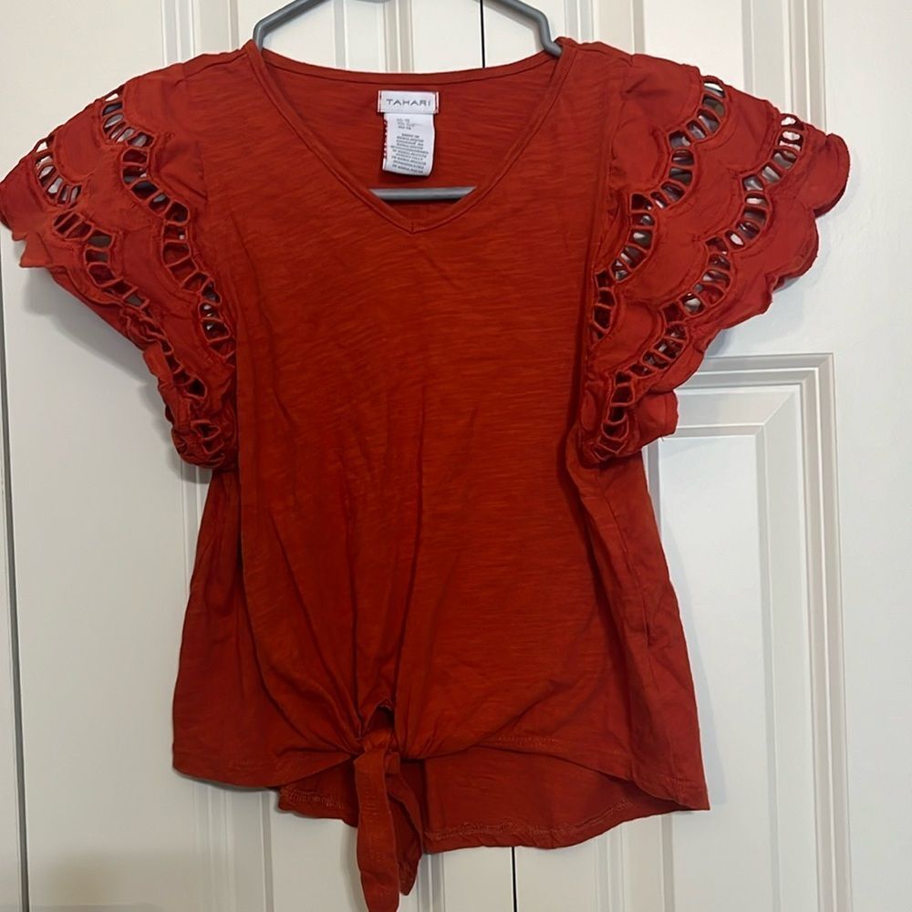 Tahari girls shirt with open lattice arms